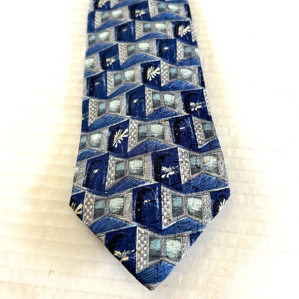 Ermenegildo Zegna Silk Tie Blue Silver Geometric Disegno Esclusivo Made in Italy